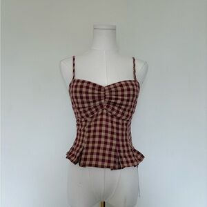 Cider Maroon and Cream Plaid Camisole
